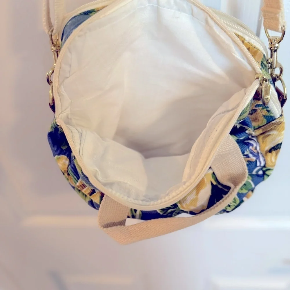 Carpet Bags - Floral Crossbody Bag with Leather Accents